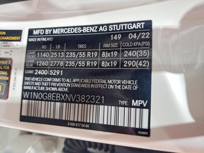 Продаж на аукціоні авто 2022 Mercedes-benz Glc, vin: W1N0G8EBXNV382321, номер лоту: 69046636