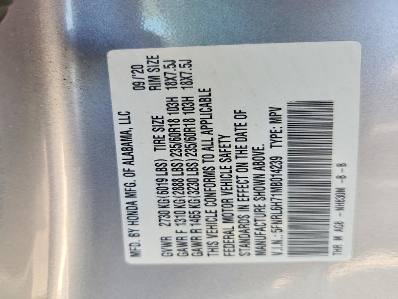 67135206 :رقم المزاد ، 5FNRL6H71MB014239 vin ، 2021 Honda Odyssey مزاد بيع