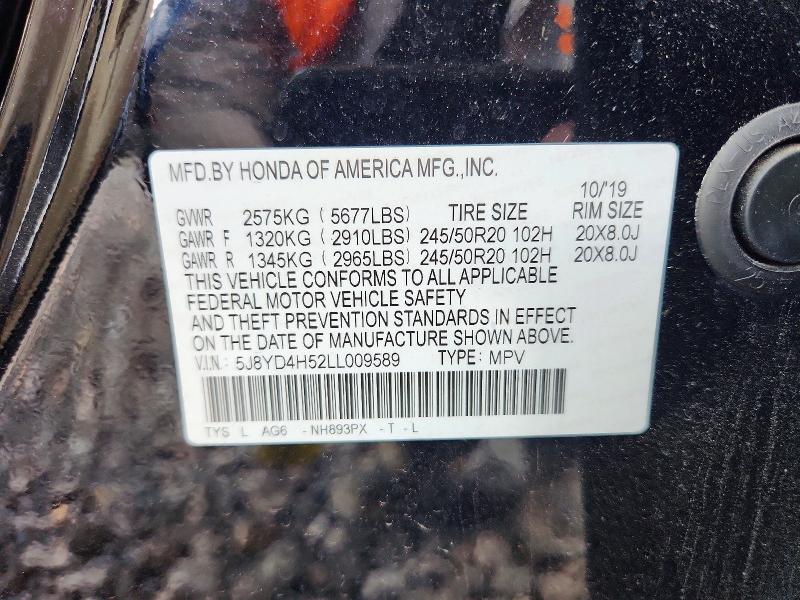 Продаж на аукціоні авто 2020 Acura Mdx, vin: 5J8YD4H52LL009589, номер лоту: 68262186