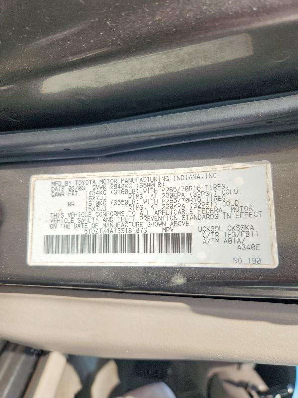 Продаж на аукціоні авто 2003 Toyota Sequoia, vin: 5TDZT34A13S181873, номер лоту: 68916706