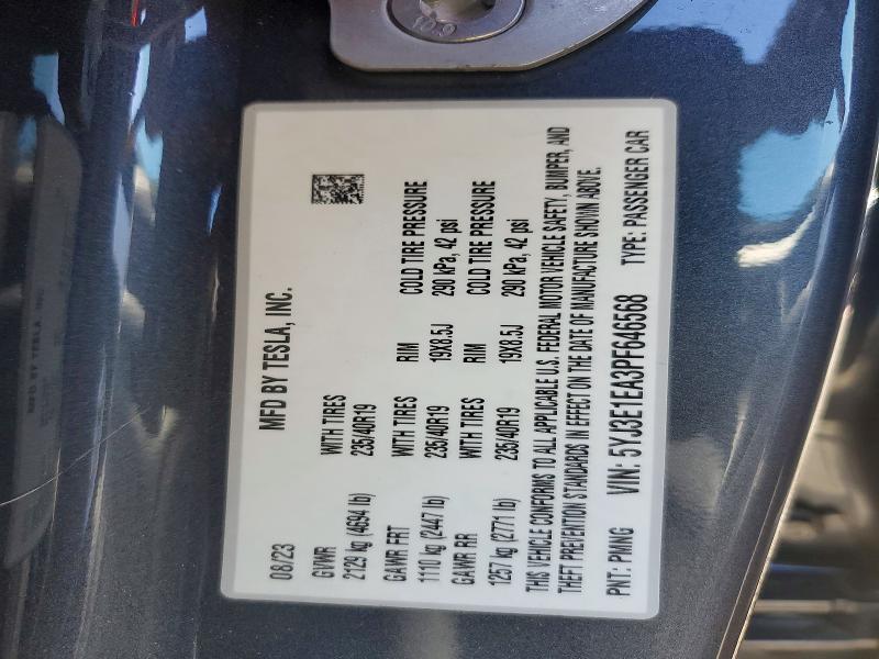 Продажа на аукционе авто 2023 Tesla Model 3, vin: 5YJ3E1EA3PF646568, номер лота: 68631226