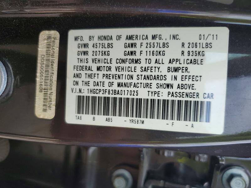 Продажа на аукционе авто 2011 Honda Accord, vin: 1HGCP3F83BA017025, номер лота: 67791826