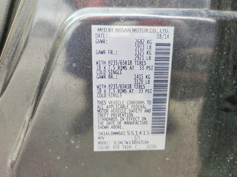 68012796 :رقم المزاد ، 5N1AL0MM6EC551415 vin ، 2014 Infiniti Qx60 مزاد بيع