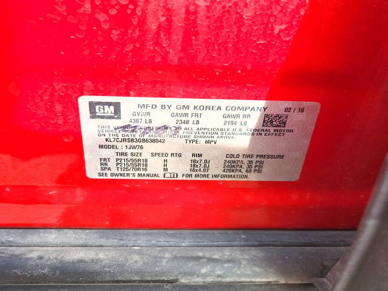 Продаж на аукціоні авто 2016 Chevrolet Trax, vin: KL7CJRSB3GB638042, номер лоту: 69251036