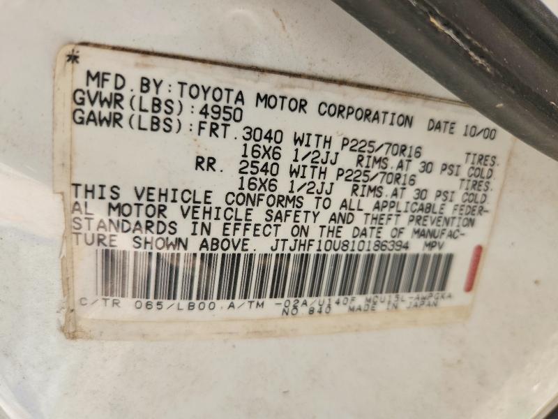2001 Lexus Rx მანქანა იყიდება აუქციონზე, vin: JTJHF10U810186394, აუქციონის ნომერი: 62027246
