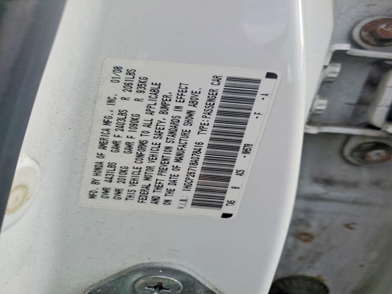 2008 Honda Accord მანქანა იყიდება აუქციონზე, vin: 1HGCP26718A078416, აუქციონის ნომერი: 68330386