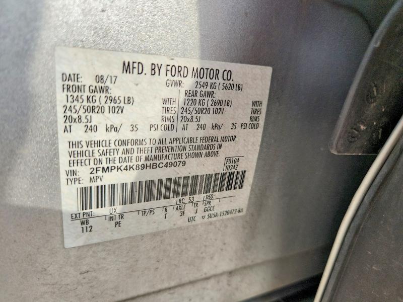 Продаж на аукціоні авто 2017 Ford Edge, vin: 2FMPK4K89HBC49079, номер лоту: 69291636