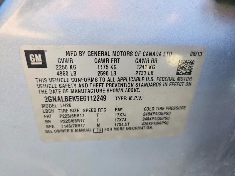 70030076 :رقم المزاد ، 2GNALBEK5E6112249 vin ، 2014 Chevrolet Equinox مزاد بيع
