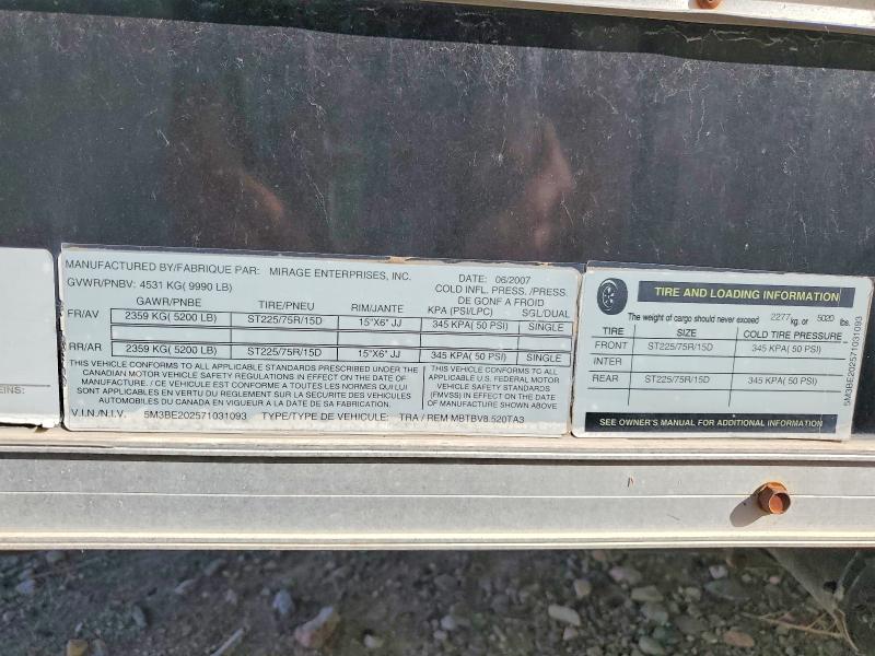 Продажа на аукционе авто 2007 Mirage Trailers Trailers, vin: 5M3BE202571031093, номер лота: 68084446