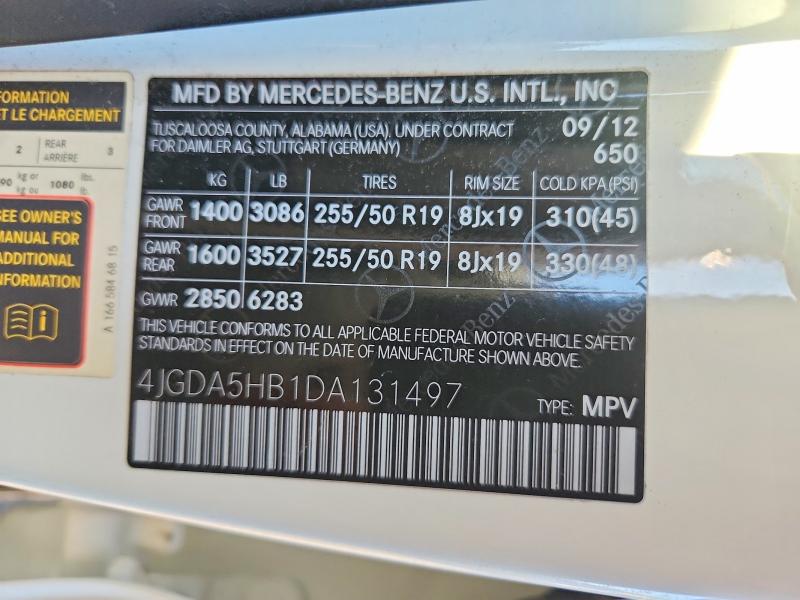 Aukcja sprzedaży 2013 Mercedes-benz Ml, vin: 4JGDA5HB1DA131497, numer aukcji: 68513786