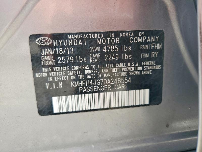 2013 Hyundai Azera მანქანა იყიდება აუქციონზე, vin: KMHFH4JG7DA248554, აუქციონის ნომერი: 70133616