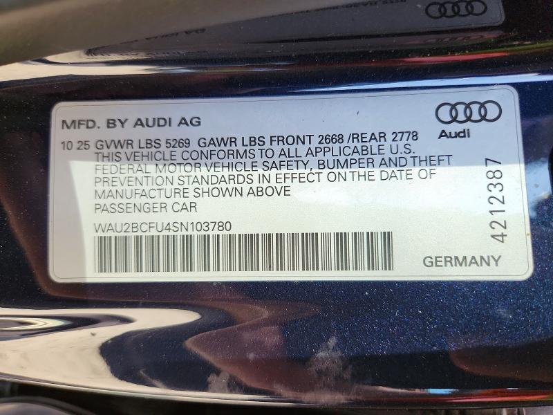 Aukcja sprzedaży 2025 Audi A5, vin: WAU2BCFU4SN103780, numer aukcji: 69171126