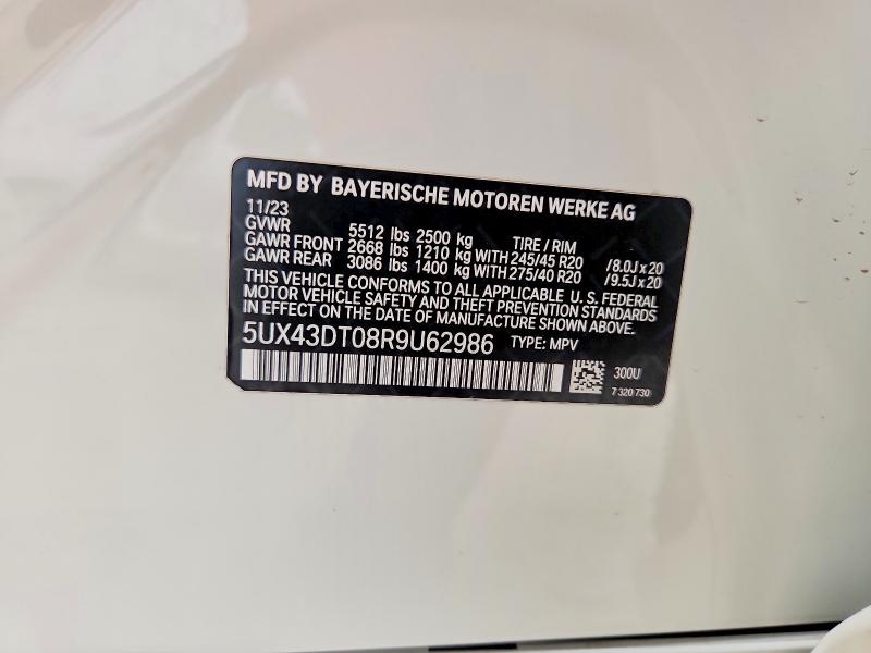 Aukcja sprzedaży 2024 Bmw X4, vin: 5UX43DT08R9U62986, numer aukcji: 68273056