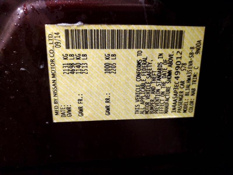 2014 Nissan Maxima მანქანა იყიდება აუქციონზე, vin: 1N4AA5AP3EC499012, აუქციონის ნომერი: 70539776