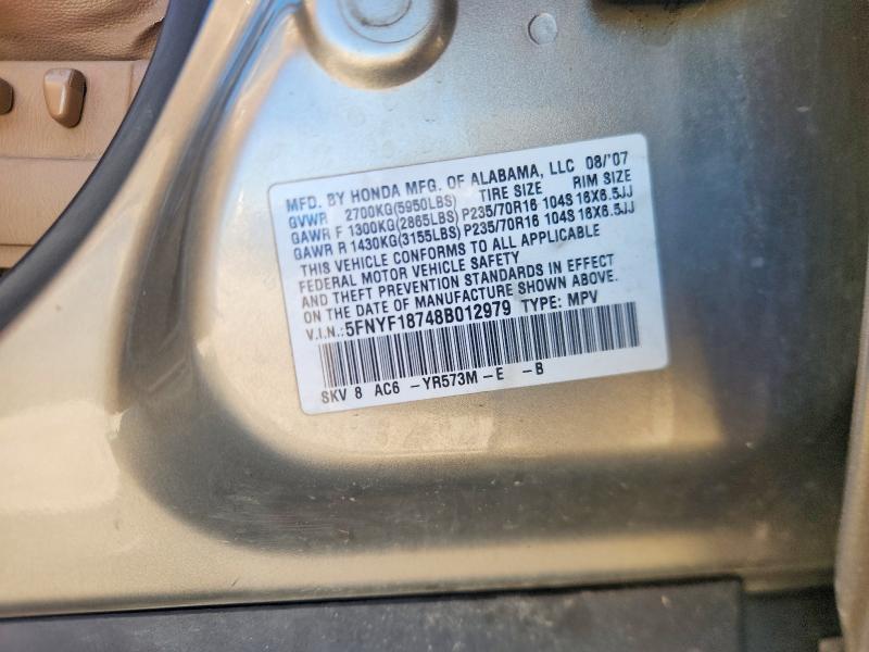 Aukcja sprzedaży 2008 Honda Pilot, vin: 5FNYF18748B012979, numer aukcji: 69944656