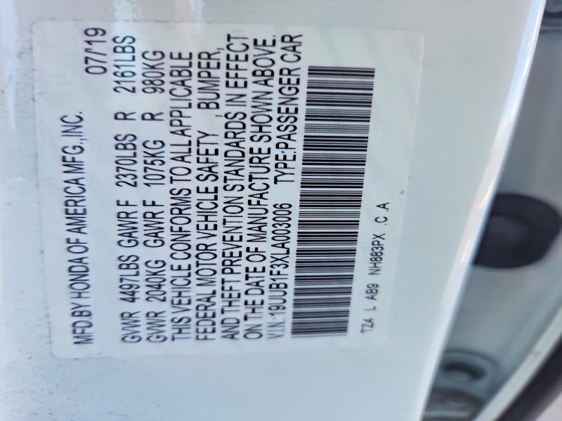 67329086 :رقم المزاد ، 19UUB1F3XLA003006 vin ، 2020 Acura Tlx مزاد بيع