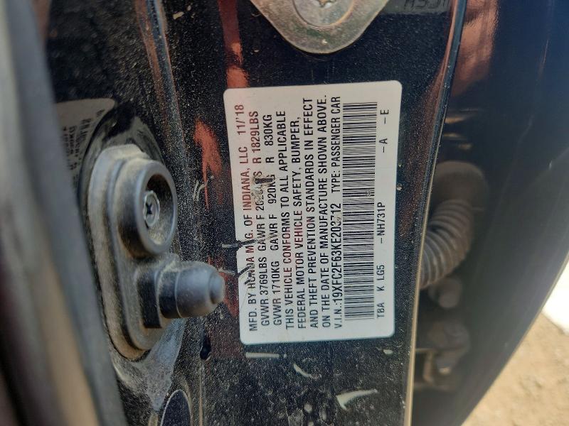 Продаж на аукціоні авто 2019 Honda Civic, vin: 19XFC2F63KE203712, номер лоту: 67382166
