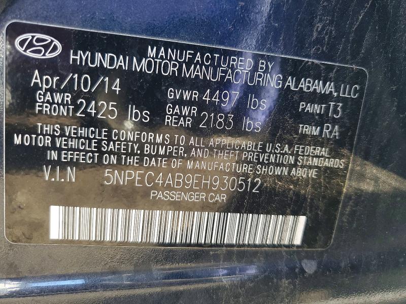 Aukcja sprzedaży 2014 Hyundai Sonata, vin: 5NPEC4AB9EH930512, numer aukcji: 69293126