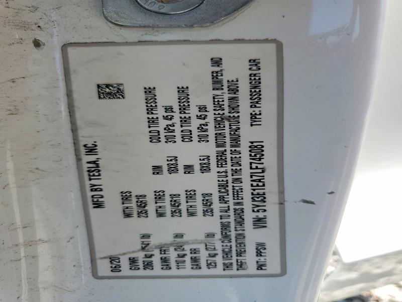 69202736 :رقم المزاد ، 5YJ3E1EA7LF745081 vin ، 2020 Tesla Model 3 مزاد بيع