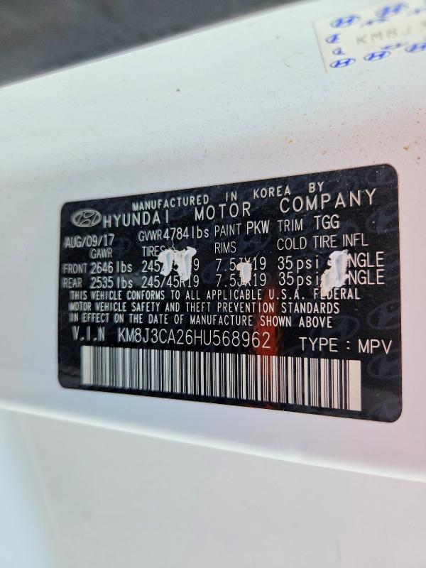 69436786 :رقم المزاد ، KM8J3CA26HU568962 vin ، 2017 Hyundai Tucson مزاد بيع