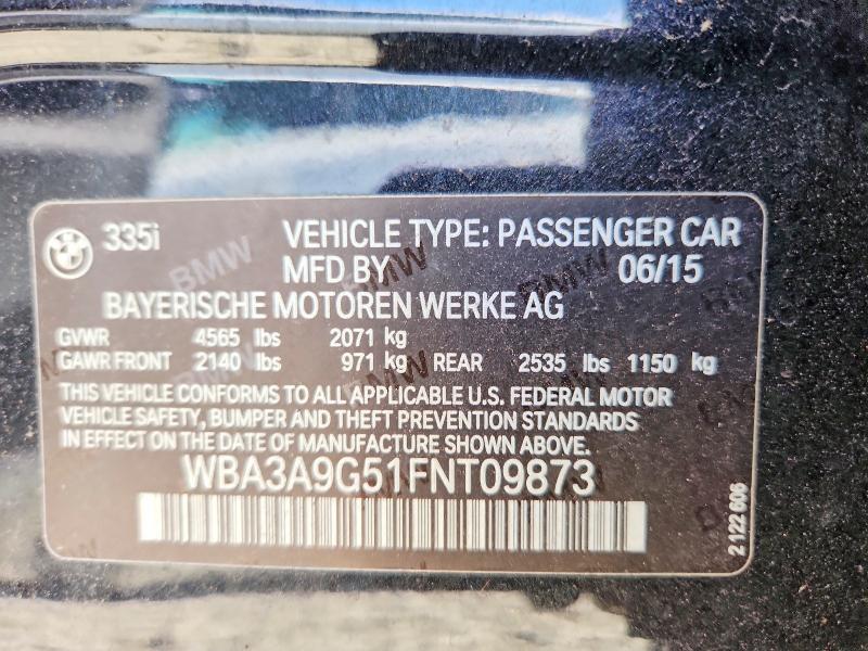 Aukcja sprzedaży 2015 Bmw 335, vin: WBA3A9G51FNT09873, numer aukcji: 68038486