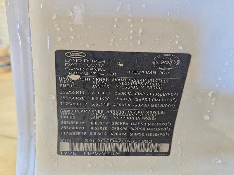 2012 Land Rover Lr4 მანქანა იყიდება აუქციონზე, vin: SALAG2D47CA631280, აუქციონის ნომერი: 71007226