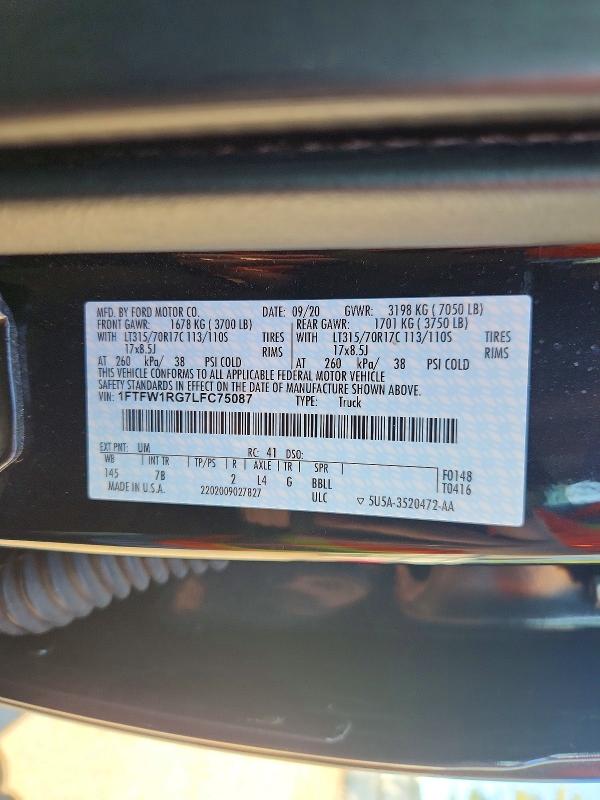 Продажа на аукционе авто 2020 Ford F150, vin: 1FTFW1RG7LFC75087, номер лота: 68577436