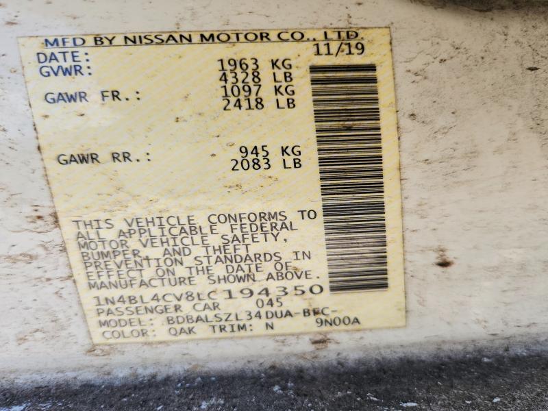 Aukcja sprzedaży 2020 Nissan Altima, vin: 1N4BL4CV8LC194350, numer aukcji: 68407166