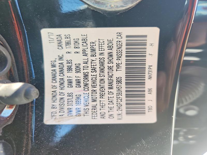 Продажа на аукционе авто 2018 Honda Civic, vin: 2HGFC2F59JH515805, номер лота: 67843216