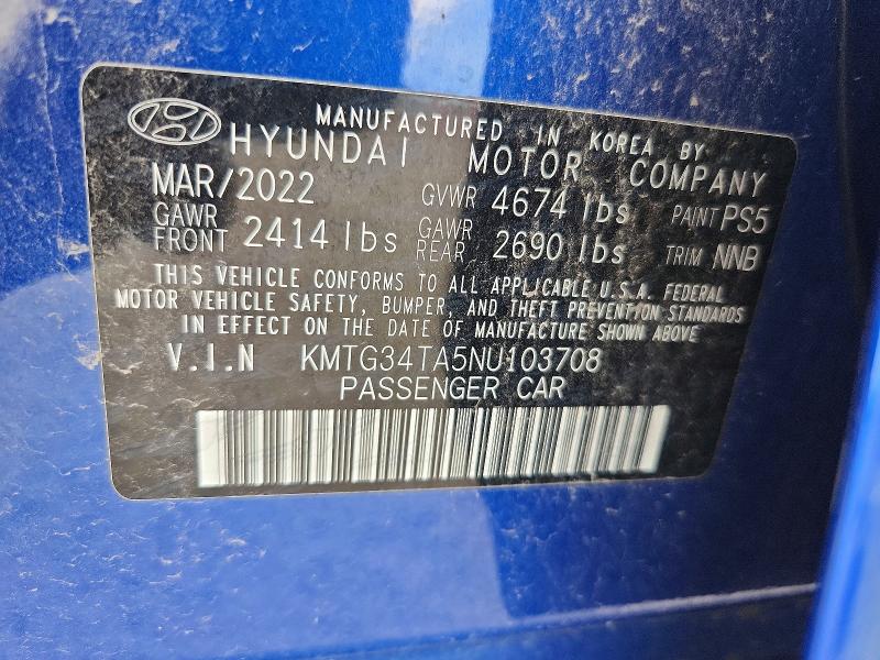 Aukcja sprzedaży 2022 Genesis G70, vin: KMTG34TA5NU103708, numer aukcji: 69635616