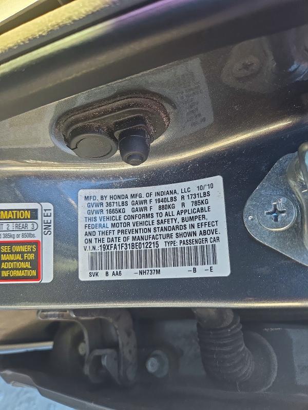 71087636 :رقم المزاد ، 19XFA1F31BE012215 vin ، 2011 Honda Civic مزاد بيع