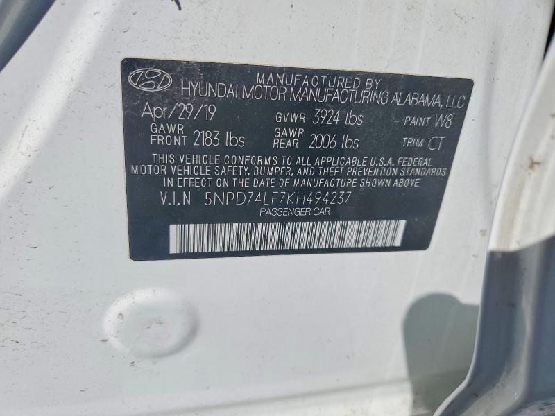 Aukcja sprzedaży 2019 Hyundai Elantra, vin: 5NPD74LF7KH494237, numer aukcji: 69775076
