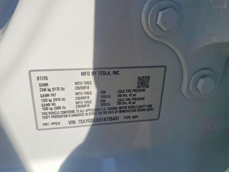 67700666 :رقم المزاد ، 7SAYGDED8TA735431 vin ، 2026 Tesla Model Y مزاد بيع