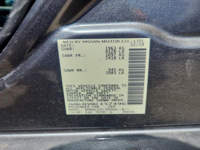 Aukcja sprzedaży 2019 Nissan Altima, vin: 1N4BL4EV0KC157496, numer aukcji: 68429706
