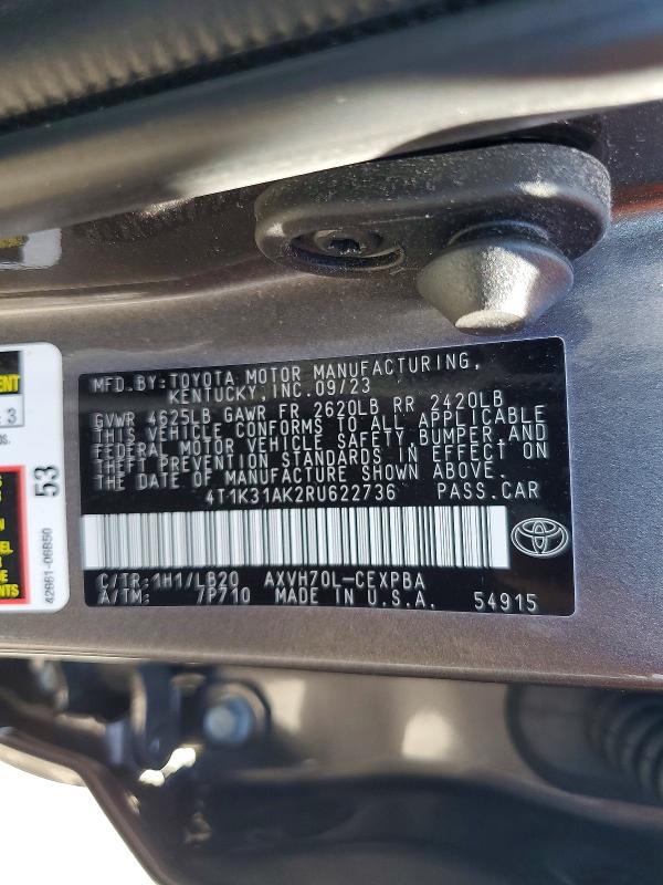 68997616 :رقم المزاد ، 4T1K31AK2RU622736 vin ، 2024 Toyota Camry مزاد بيع