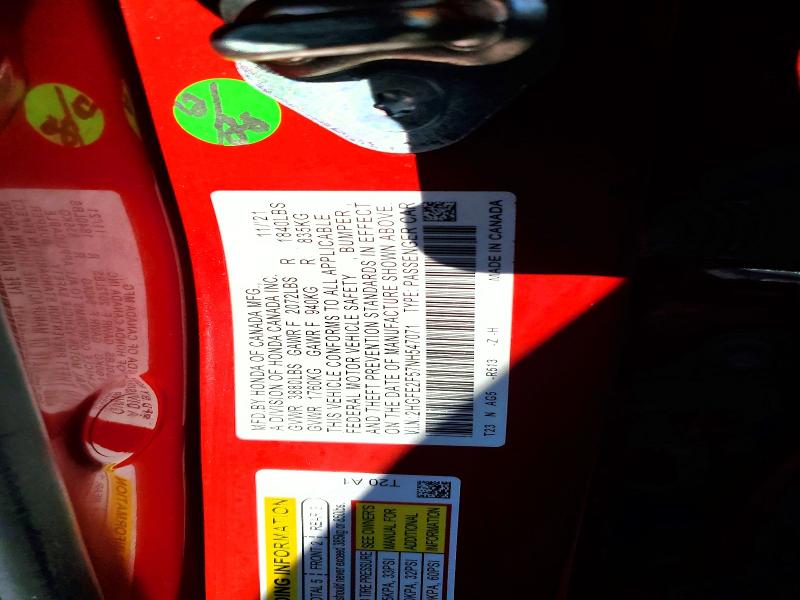 Auction sale of the 2022 Honda Civic, vin: 2HGFE2F57NH547071, lot number: 68336396
