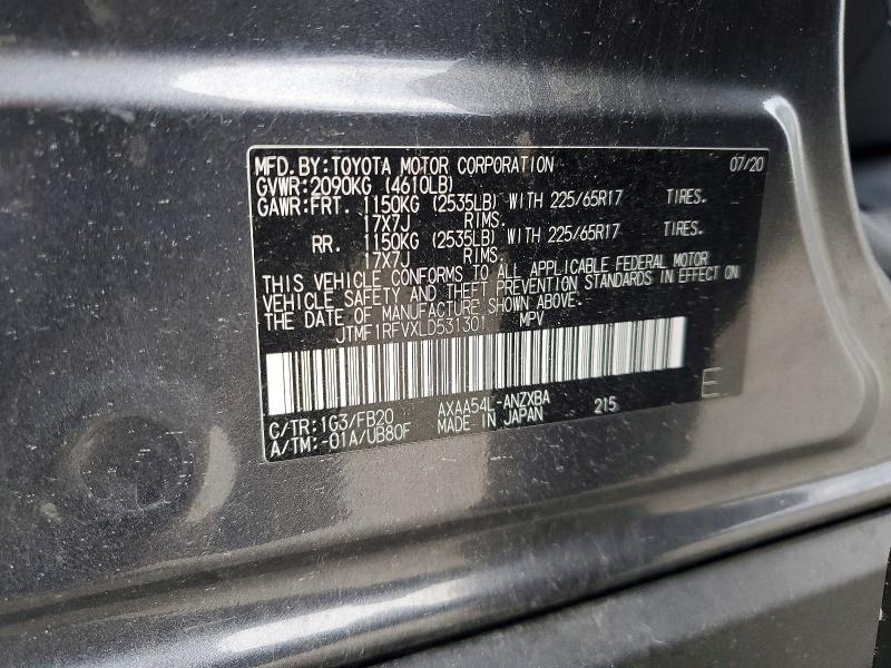 69341406 :رقم المزاد ، JTMF1RFVXLD531301 vin ، 2020 Toyota Rav4 مزاد بيع