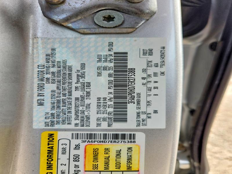 2014 Ford Fusion მანქანა იყიდება აუქციონზე, vin: 3FA6P0HD7ER275388, აუქციონის ნომერი: 67918276