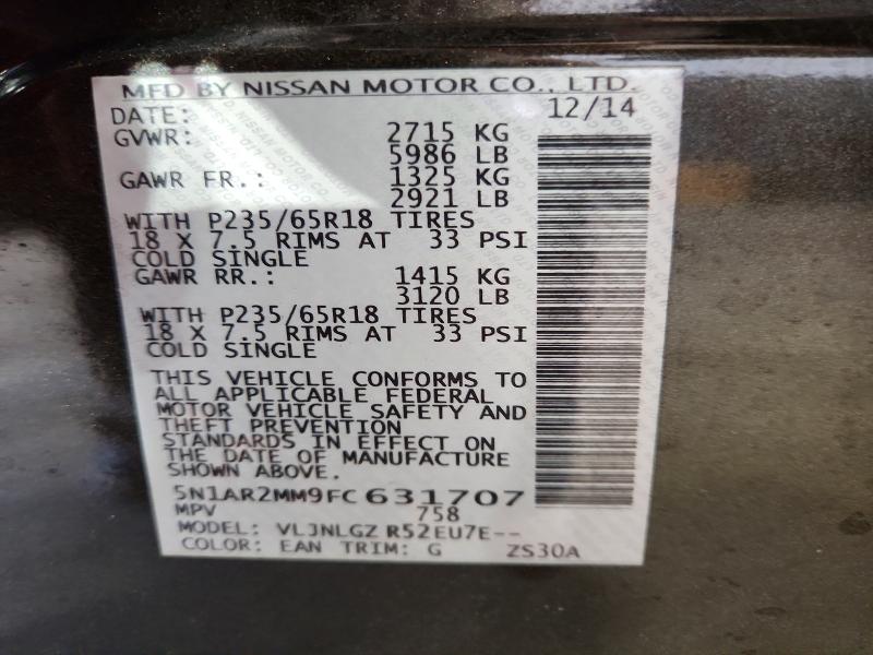 68267616 :رقم المزاد ، 5N1AR2MM9FC631707 vin ، 2015 Nissan Pathfinder مزاد بيع