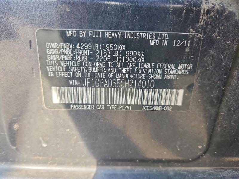 Aukcja sprzedaży 2012 Subaru Impreza, vin: JF1GPAD65CH214010, numer aukcji: 67657216