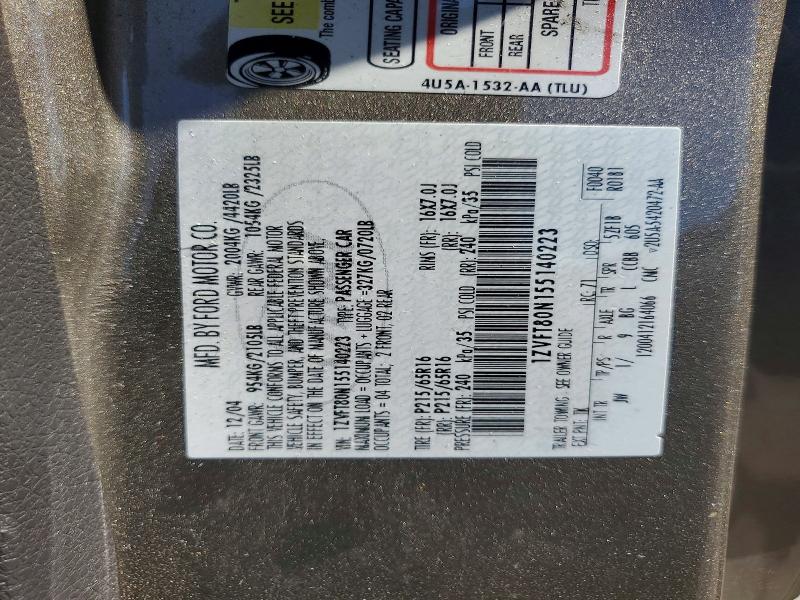 70696866 :رقم المزاد ، 1ZVFT80N155140223 vin ، 2005 Ford Mustang مزاد بيع