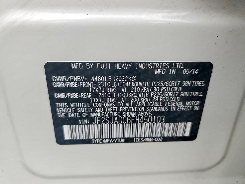 2015 Subaru Forester მანქანა იყიდება აუქციონზე, vin: JF2SJADC6FH450103, აუქციონის ნომერი: 67334356