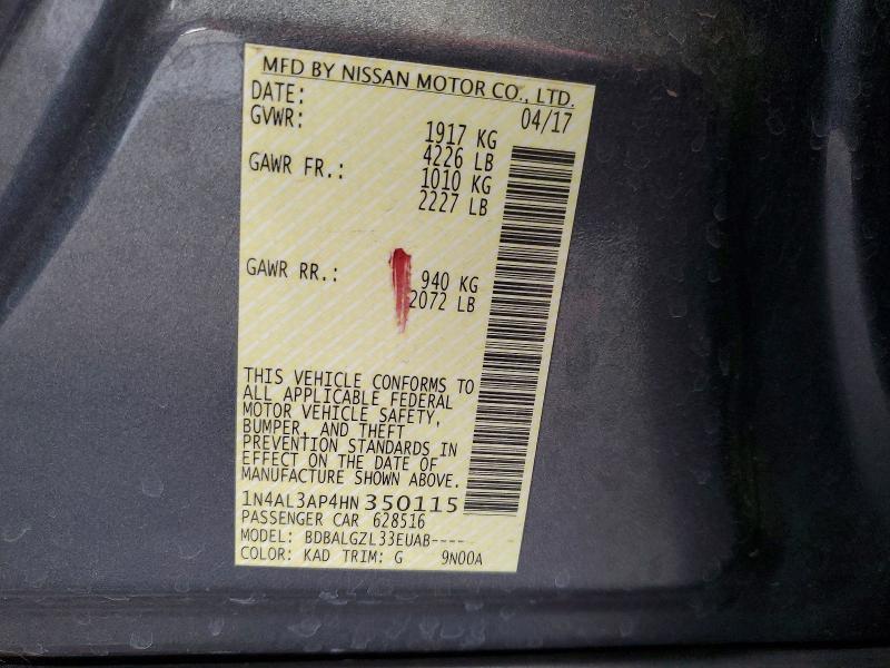 2017 Nissan Altima მანქანა იყიდება აუქციონზე, vin: 1N4AL3AP4HN350115, აუქციონის ნომერი: 67675636