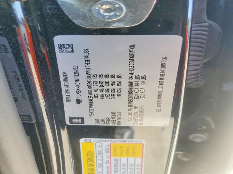 Auction sale of the 2021 Chevrolet Tahoe, vin: 1GNSKPKD7MR126991, lot number: 69606906