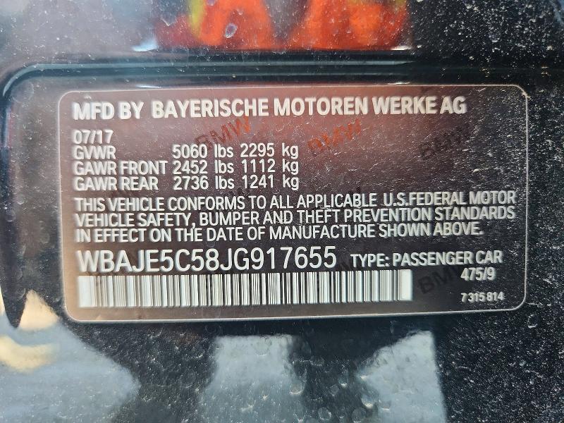 2018 Bmw 540 მანქანა იყიდება აუქციონზე, vin: WBAJE5C58JG917655, აუქციონის ნომერი: 67221556