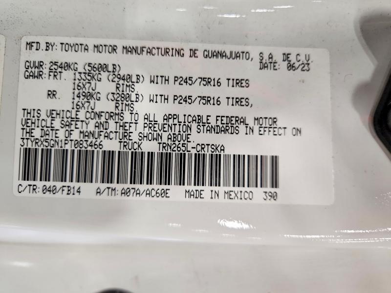 2023 Toyota Tacoma მანქანა იყიდება აუქციონზე, vin: 3TYRX5GN1PT083466, აუქციონის ნომერი: 69368326