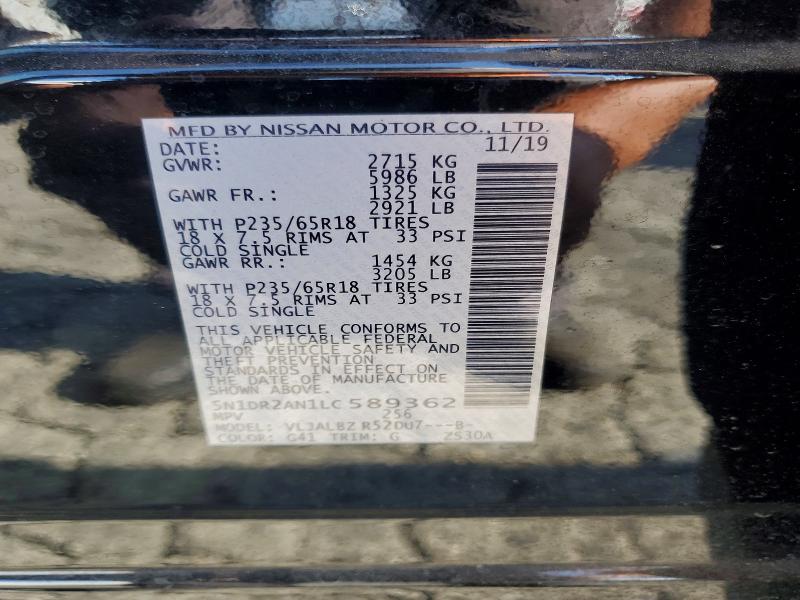 Aukcja sprzedaży 2020 Nissan Pathfinder, vin: 5N1DR2AN1LC589362, numer aukcji: 69455596