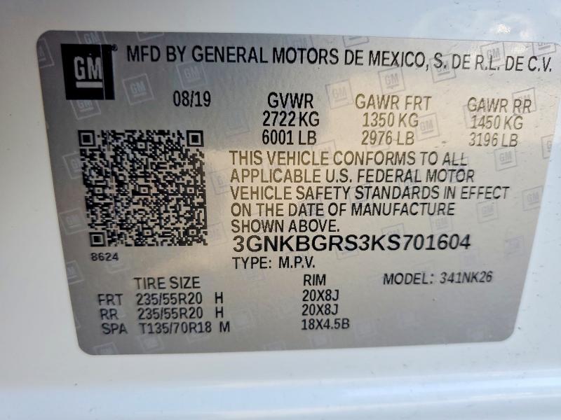 68099766 :رقم المزاد ، 3GNKBGRS3KS701604 vin ، 2019 Chevrolet Blazer مزاد بيع