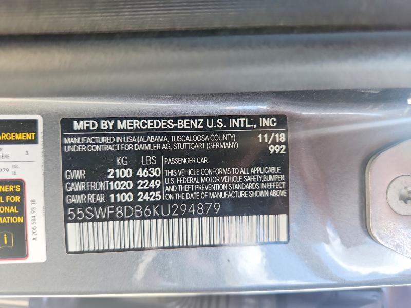 Aukcja sprzedaży 2019 Mercedes-benz C, vin: 55SWF8DB6KU294879, numer aukcji: 68636686