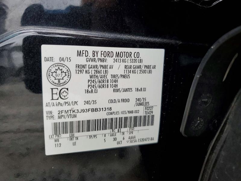 Продаж на аукціоні авто 2015 Ford Edge, vin: 2FMTK3J93FBB31318, номер лоту: 68649306